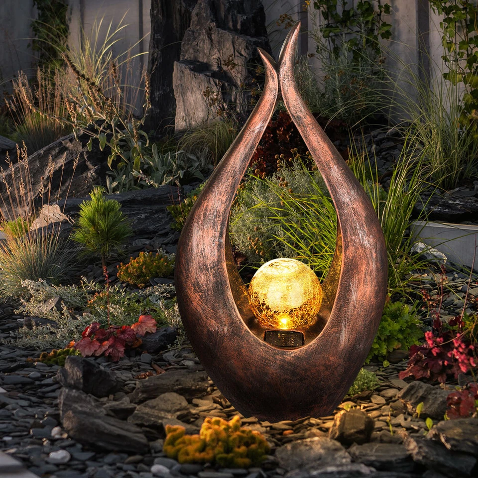 LED Außen Solar Lampe Balkon Steh Leuchte Glas Kugel Bronze Strahler geschwungen - Bild 4 von 4