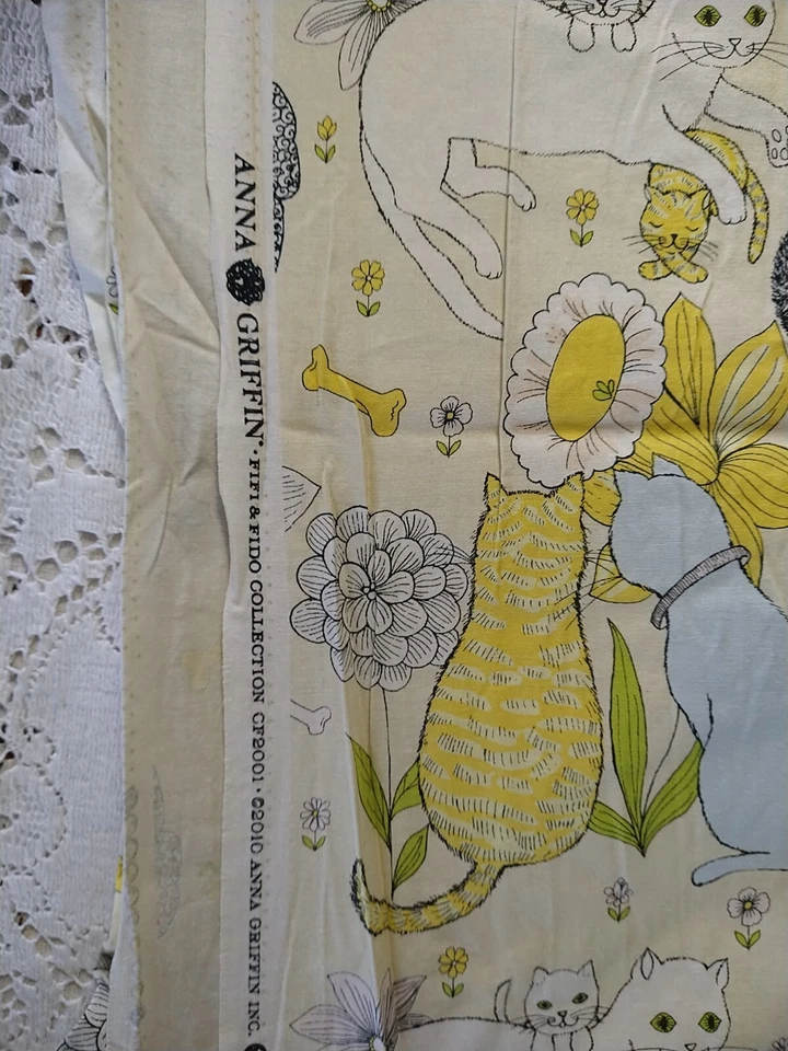 Anna Griffin Colección FIFI & FIDO 2010 Tela Algodón Perros Gatos Verde BTHY 18" Foto 4 de 4