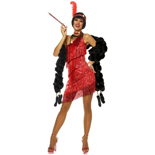 1920S ROARING 20'S ADULT DAZZLING FLAPPER GATSBY COSTUME DRESS BLACK RED PURPLE - Picture 4 of 6