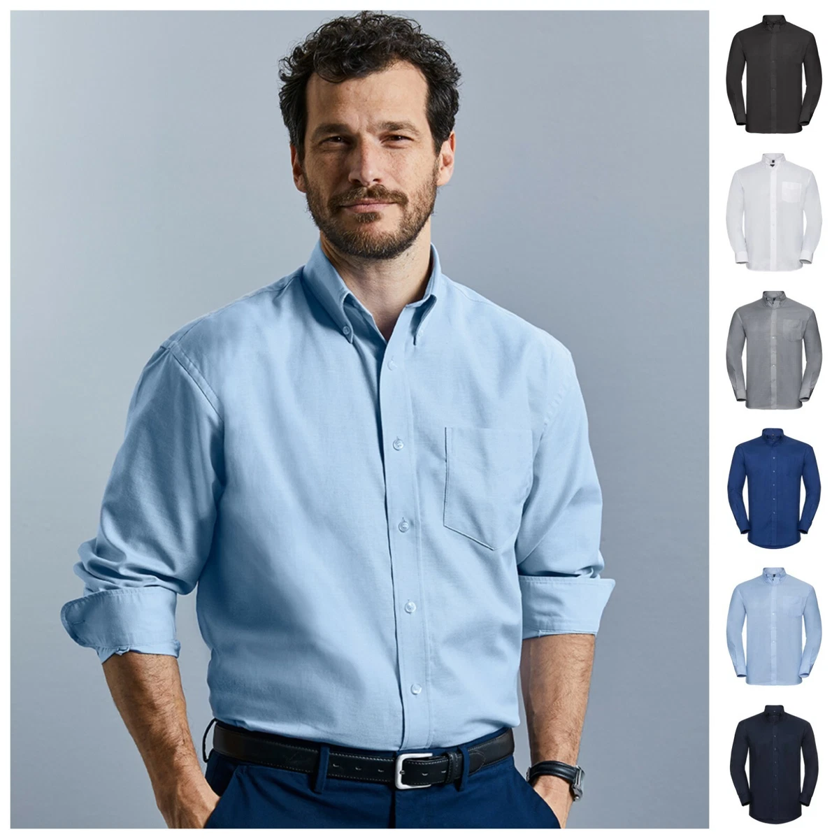 Camisa Oxford de manga larga para hombre negocios trabajo