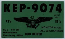 QSL Ham Radio Card  KEP-9074 Bud Keiper Williamstown New Jersey NJ
