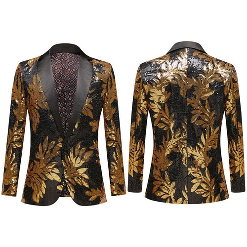Men Sequin Suit Blazer Coat Dress Wedding Stage Showman Costume Jacket Slim Fit - Picture 4 of 9