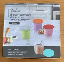 Sophico 4 1.6 Qt Ice Cream Containers With Silicone Lids, Freezer Storage Tubs