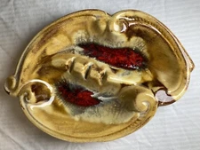 Vintage Maurice of CA Ceramic Retro Ashtray Dish California Gold And Lava Red