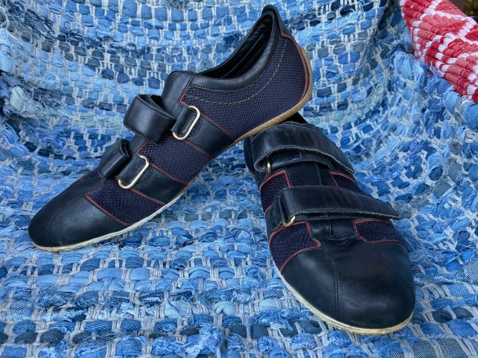 Baskets vintage Gucci toile et cuir bleu marine bleu marine taille US 10,5 D