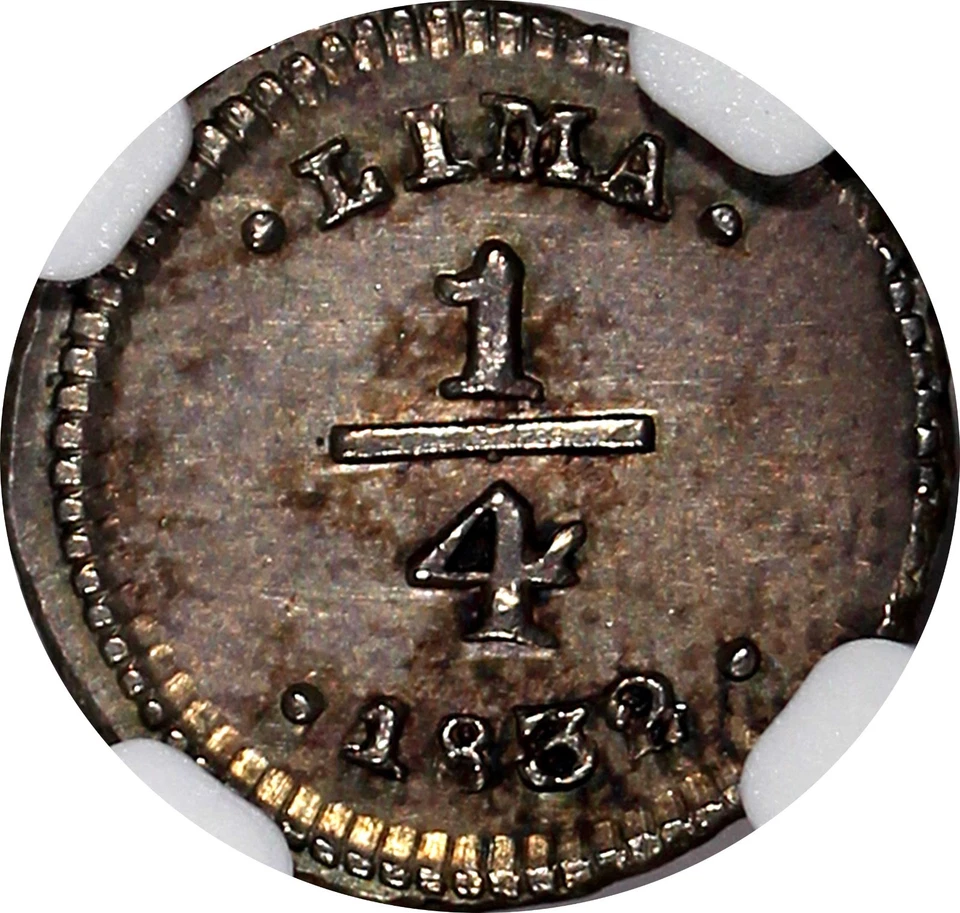 PERU Silver 1832 1/4 Real Lima Mint NGC MS62 1 GRADED HIGHEST RARE KM#143.1(009) - Image 4 of 4