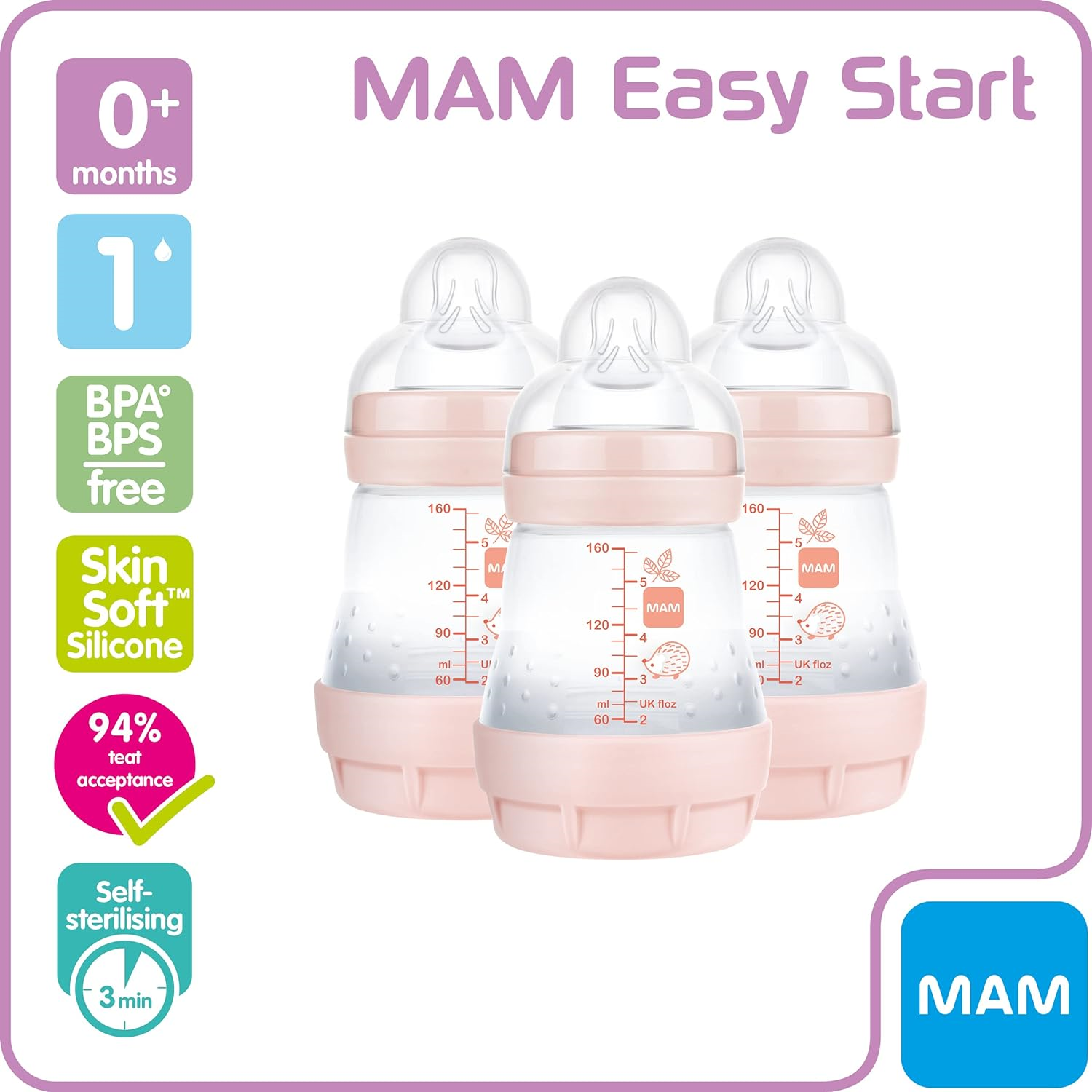MAM Easy Start Self Sterilising AntiColic Baby Bottle 3 Pack 3 x160 ml