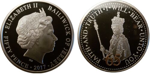 The 2017 Queen Elizabeth II Sapphire Jubilee Gold Ink and Silver 50p Coin Jersey - Zdjęcie 1 z 7