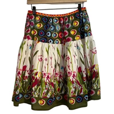Life Style Colorful Print Cotton A-Line Skirt, Size MP