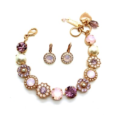 Mariana Jewelry Set Bracelet & Earrings Rose Opal & Amethyst Austrian Crystal...