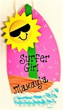 SURFER GIRL Personalize SURFBOARD SIGN Pool Beach Decor Summer Art Tiki Plaque