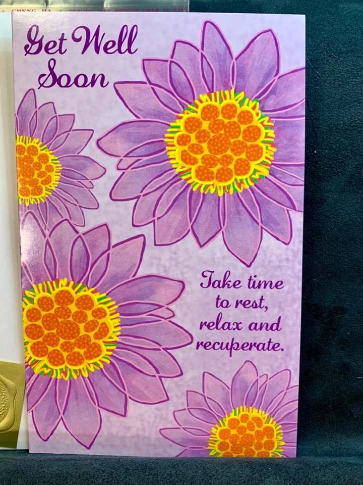 Get Well Soon Greeting Card Beautiful Purple Flowers Healing Thoughts - Image 4 of 4