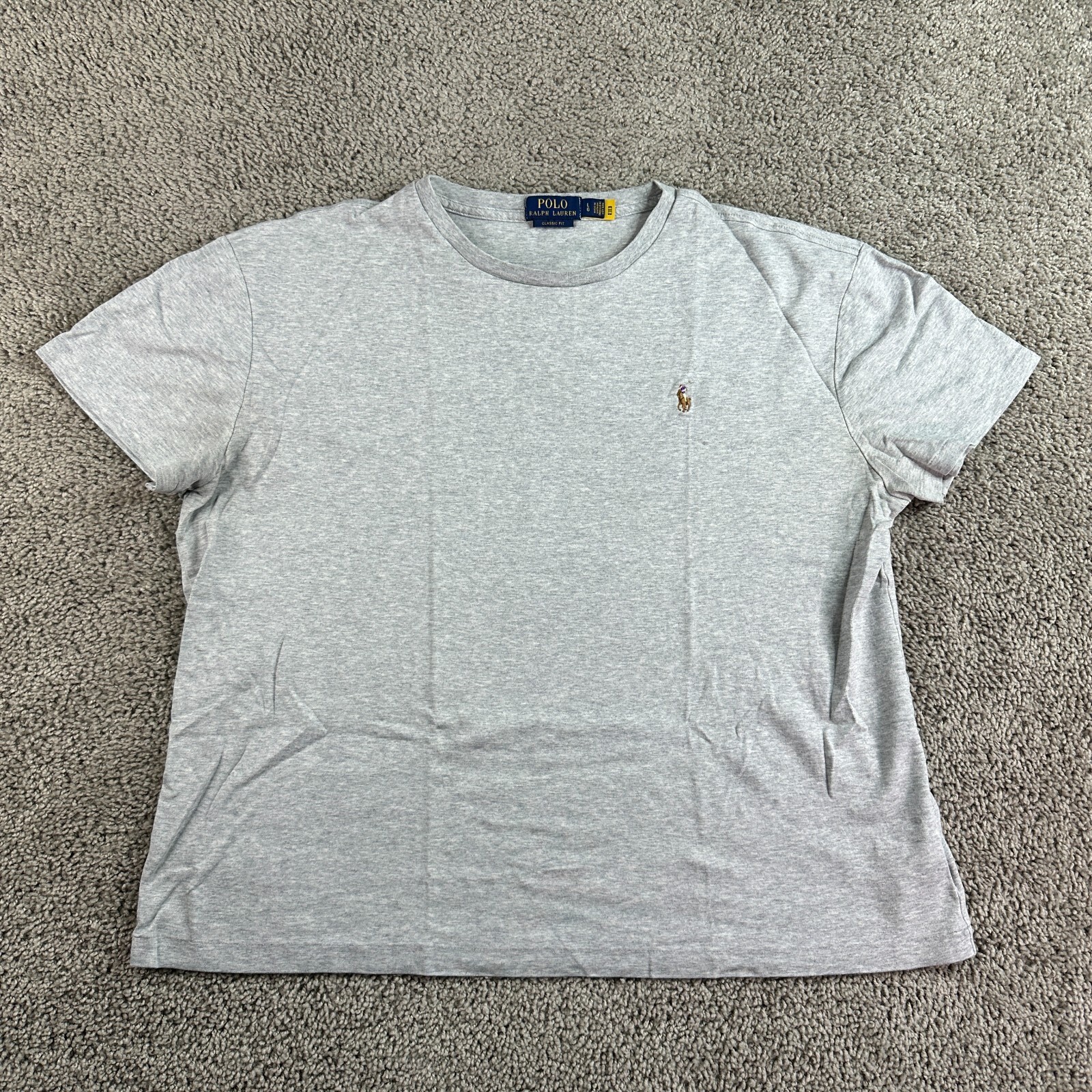 Ralph Lauren Camicia Uomo Grande Grigio Marrone Pony Vestibilità Classica Cotone Casual LEGGI