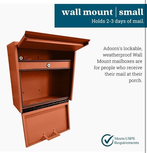 adoorn Wall Mount Mailbox - Small, Anti-Theft Locking Mailbox, Weatherproof Mail - Picture 3 of 3
