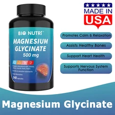 Magnesium Glycinate 500mg 240 Capsules for Calm, Stress, Sleep, Leg Cramp, Heart