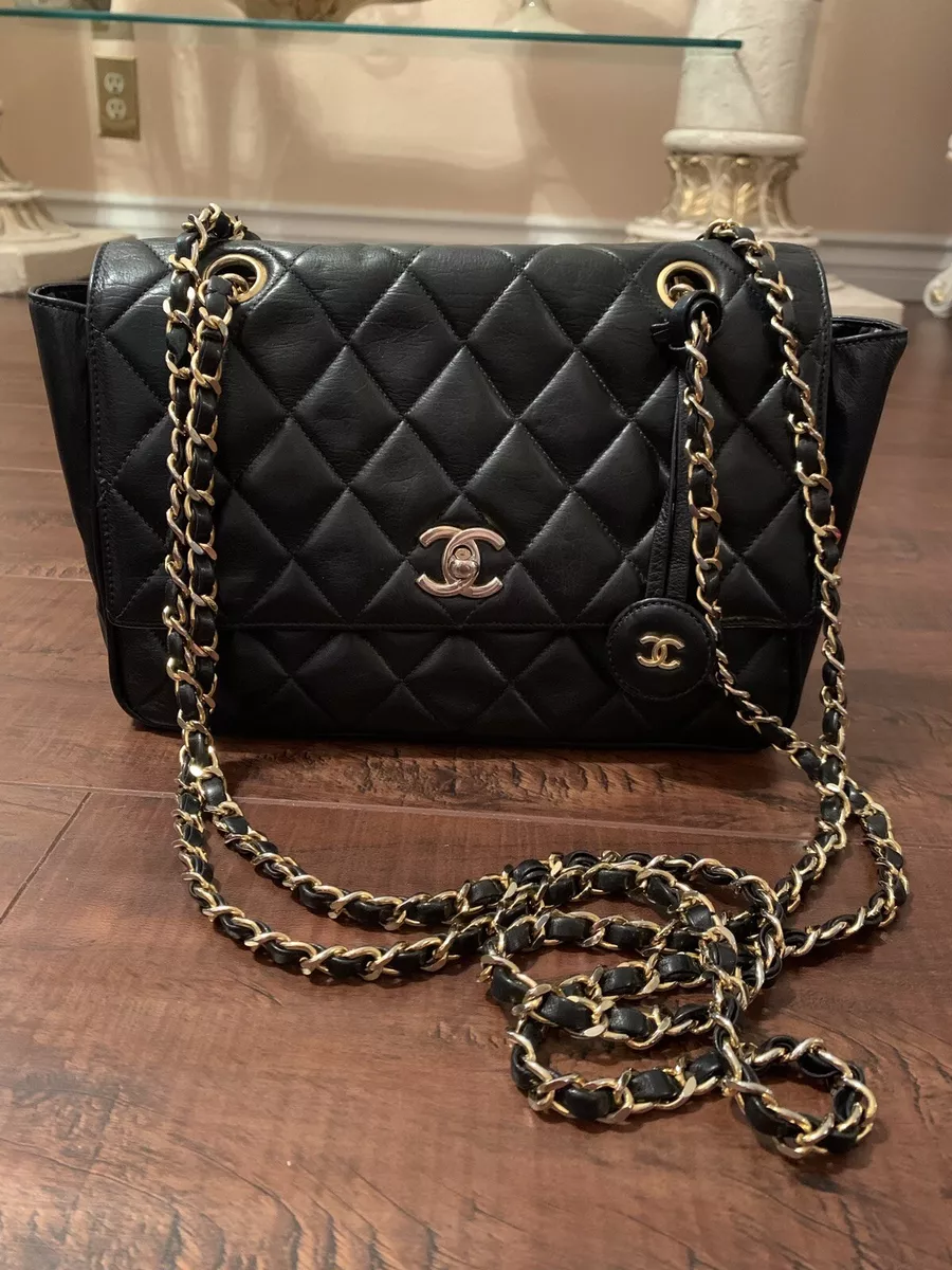 Authentic Chanel Vintage Classic Bag Black Lambskin Leather