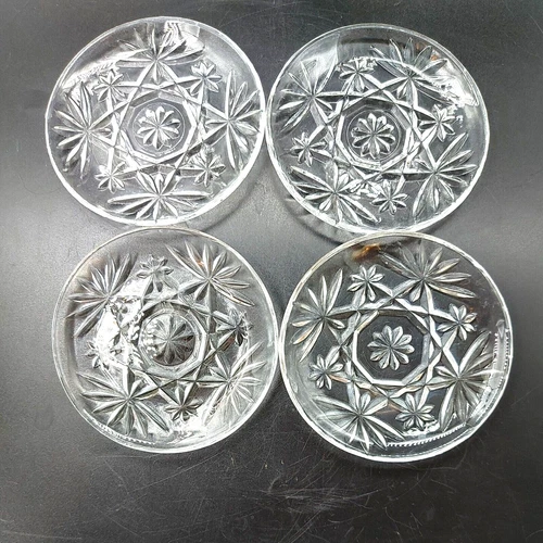 Vintage Anchor Hocking Clear Glass Round Saucers Star of David Lot of 4