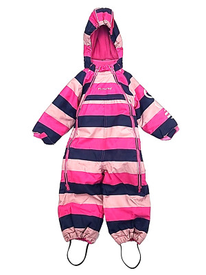 Minymo Snowsuit Baby Girls 18 Months 18M Pink Blue Stripe Double Deep Zip Hooded