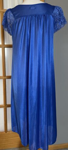 Vtg Lati Fashion Intimates Nightgown Women’s Sz M Blue Satin Floral Lace Midi - Picture 4 of 10