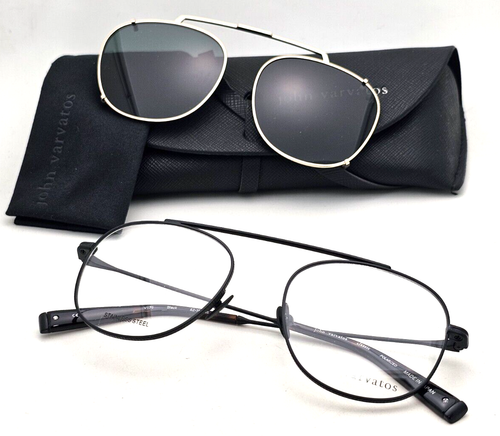 New JOHN VARVATOS Eyeglasses V176 52-19 Black Frames w/ Gold Polarized Clip-ons - Picture 20 of 23