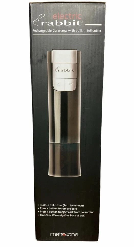 Metrokane Electric Rabbit перезаряжаемый штопор черный встроенный резак для фольги - Изображение 2 из 4