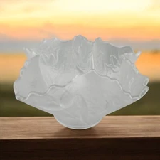 Vintage Frosted Glass Tulip Fruit Bowl Perfect Centerpiece Floral, Ruffled Edge