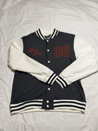 Ghostface Scream Varsity Jacket Mens Medium Black White Graphic Slasher Horror image 2