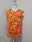 VINTAGE 70s PSYCHEDELIC PINK/ORANGE/YELLOW PRINT APRON TUNIC TOP SZ M