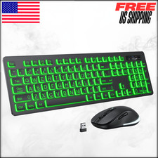 Large Print 7 Colors Backlit Wireless Keyboard  Mouse For PC Windows Gaming