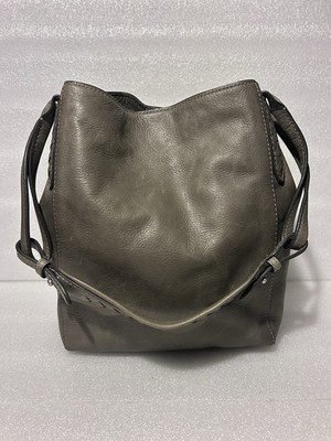 Frye Reed Magnetic Snap Leather Bucket Hobo Bag Bag Grey Distressed