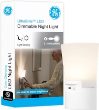 GE Ultrabrite Sconce Night LED Light, Dimmable, Plug-In, Dusk-To-Dawn, White