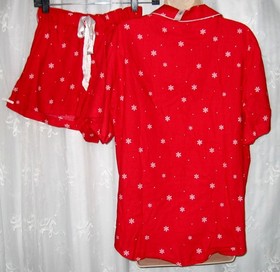 NWT LARGE VICTORIA'S SECRET RED SNOWFLAKE COTTON MODEL SHORTS TOP PAJAMA SET
