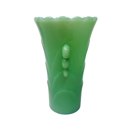 Vintage Feuerkönig Jadeit grün Art Deco Knospen Vase gewellt 5,25 in H - Bild 2 von 10