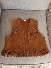 Vintage Western Childs Sz 8 Leather DEERSKIN Vest w/ Fringe Conchos