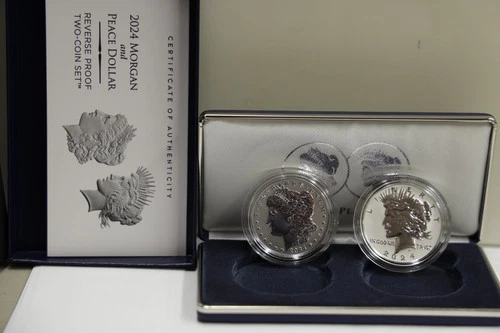 2024-S Silver Reverse Proof Morgan and Peace 2 Coins Set Box & COA