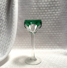 SAINT LOUIS BRISTOL CORDIAL SHERRY GLASS CASED GREEN CUT TO CLEAR CRYSTAL SIGNED
