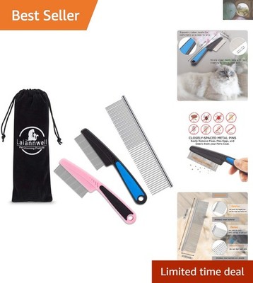 2-Fine Toothed Pet Combs for Easy Grooming of Cats & Dogs - Compact & Effective
