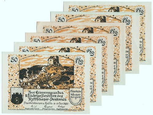 💙FRANKENHAUSEN 1921: "25 Jahre Kyffhäuser-Denkmal", 1. Notgeld-SERIE