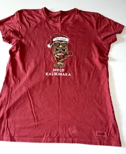 LIFE IS GOOD Mele Kalikimaka Santa Holiday Crusher T Shirt Red Cotton Size M