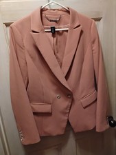 Size 10 White House Black Market Women's Double Breasted Blazer, Peachy Pink.