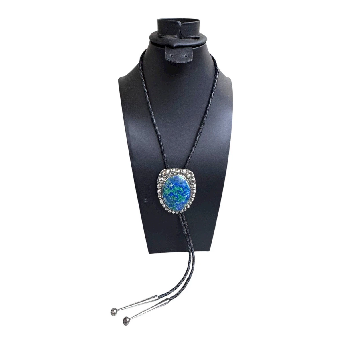 Vintage Silver Plated Arrow Nature Malachite Stone Bolo Tie Cravatta