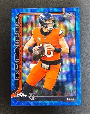 2025 Topps Chrome Bo Nix Blue Wave Refractor /150 #88 Denver Broncos