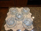 Anchor Hocking Blue Bubble Depression Glass Cup & Saucers - set of 5    (b)