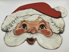 Vintage MCM Die Cut Santa Claus Head, 2 sided Christmas 12"x10"