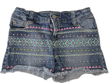 Cat Jack Girls Denim Shorts M 7/8 Embroidered Rhinestone Detail Cutoffs