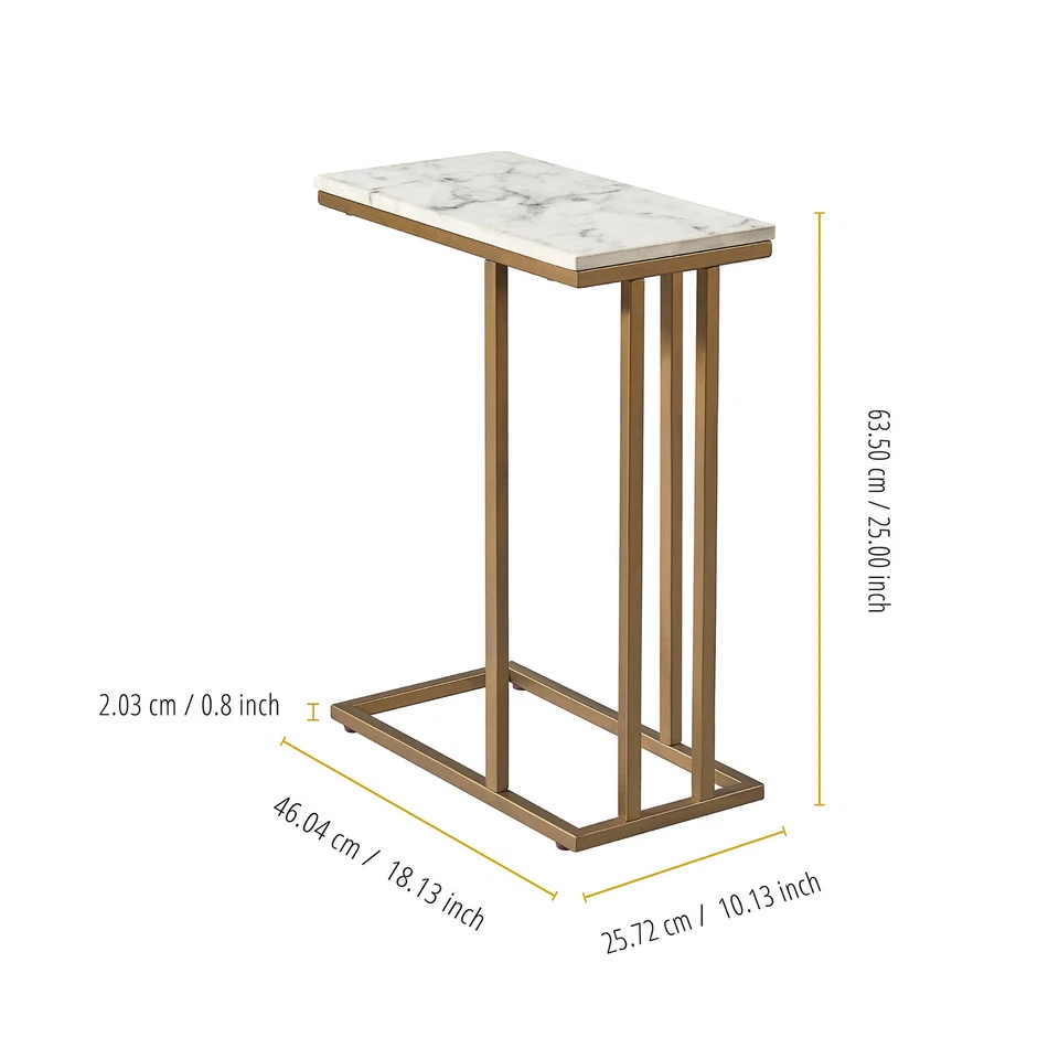 Teamson Home Wooden Side Table Marble Effect Modern Living Room Marmo VNF-00037 - Image 3 of 4