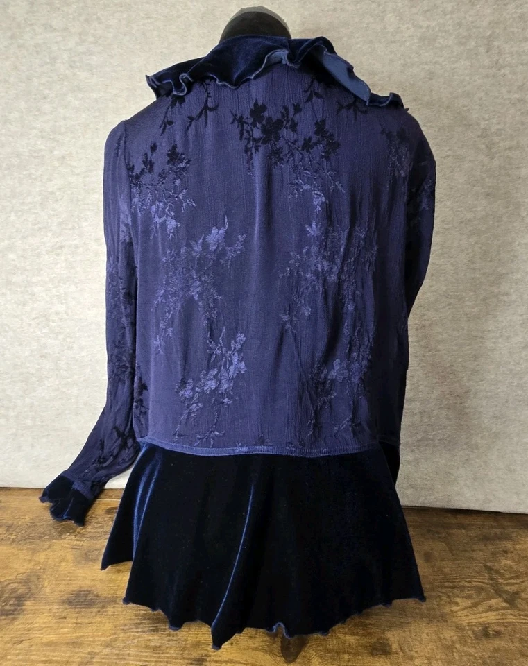 Blusa Stonebridge Vintage Años 90/Y2K Azul Real Burnout Borde Terciopelo Cuello 18W Foto 2 de 4