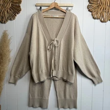 Free People sweater set co-ord matching set pants knit cozy boho Large