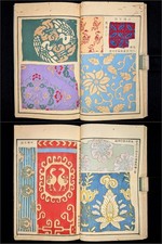 1884/Meiji Period/Japanese woodblock print book/2 books/Textile/Kimono/Antique