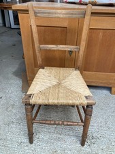 Vintage Antique Brown Wooden Dining Bedroom Chair with Wicker Rattan Seat
